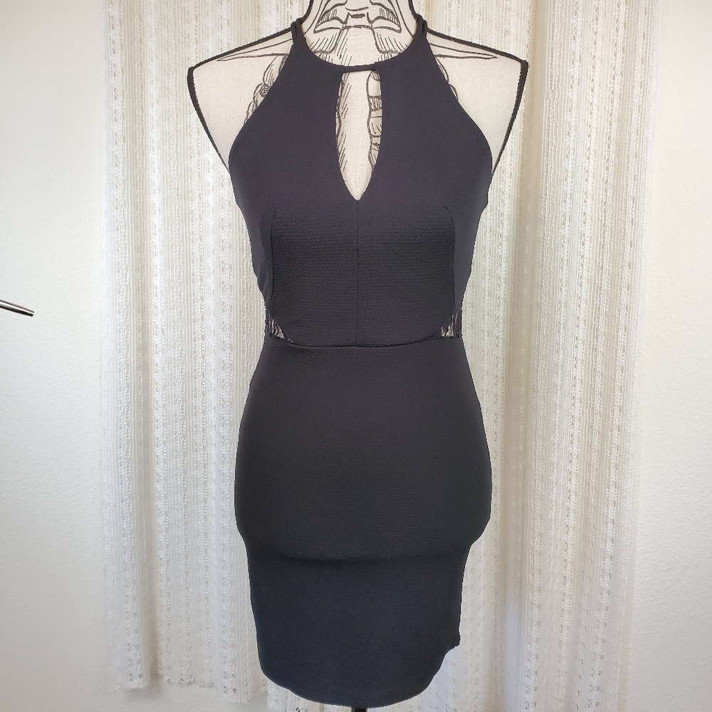 (NEW) Soprano Black Lace Inset Cutout Bodycon Mini Dress Size Small